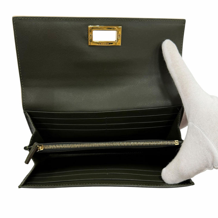 美品◇FENDI フェンディ 8M0377 ピーカブー レザー コンチネンタル ロングウォレット 長財布 ダークグリーン ゴールド金具 イタリア製