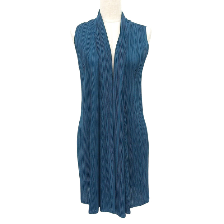 極美品▲PLEATS PLEASE プリーツプリーズ イッセイミヤケ 24SS PP41-JE221 ロングジレ ベスト グリーン 3 日本製 正規品 レディース