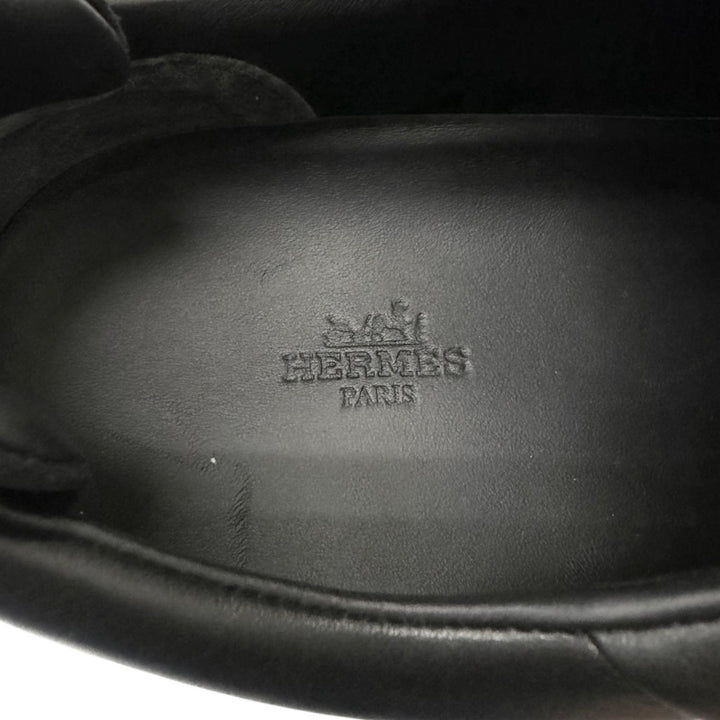 美品□HERMES エルメス H251929ZH01390 キッド レザー Hロゴ レースアップ ローカットスニーカー ブラック 42 イタリア製 メンズ