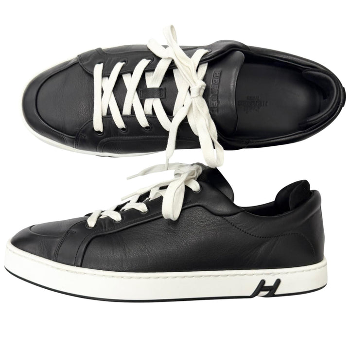 美品□HERMES エルメス H251929ZH01390 キッド レザー Hロゴ レースアップ ローカットスニーカー ブラック 42 イタリア製 メンズ