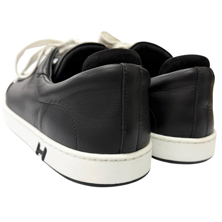 美品□HERMES エルメス H251929ZH01390 キッド レザー Hロゴ レースアップ ローカットスニーカー ブラック 42 イタリア製 メンズ