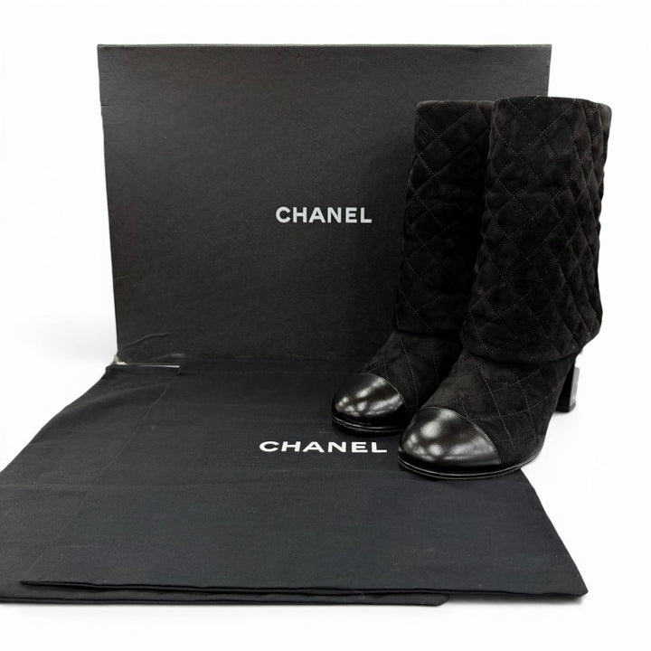 美品☆CHANEL シャネル G33209 ココマーク ハート・クローバー スウェードレザー ショートブーツ ブラック 38.5 イタリア製 保存袋付き