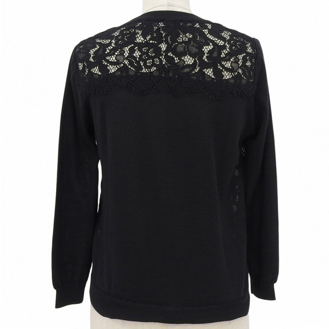 極美品▲DOLCE&amp;GABBANA ドルチェ＆ガッバーナ カシミヤ シルク混 レース カットソー トップス ブラック 38 イタリア製 正規品 レディース