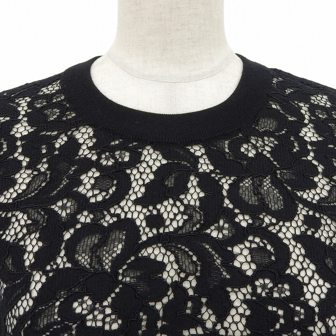 極美品▲DOLCE&amp;GABBANA ドルチェ＆ガッバーナ カシミヤ シルク混 レース カットソー トップス ブラック 38 イタリア製 正規品 レディース