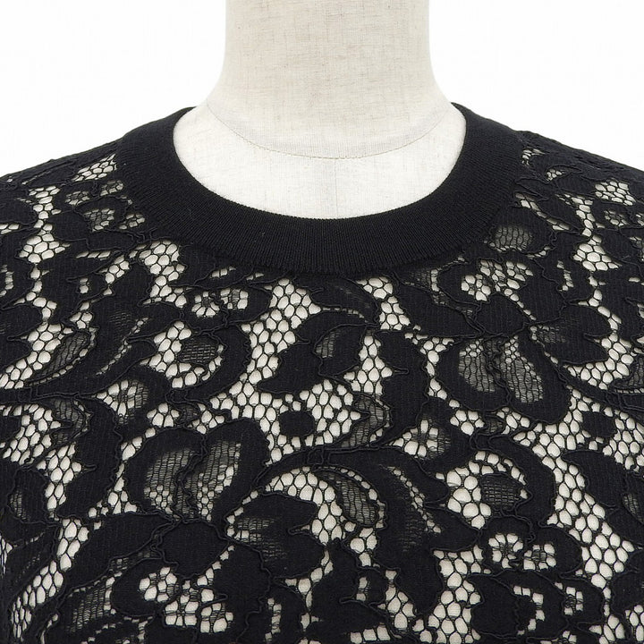 極美品▲DOLCE&amp;GABBANA ドルチェ＆ガッバーナ カシミヤ シルク混 レース カットソー トップス ブラック 38 イタリア製 正規品 レディース