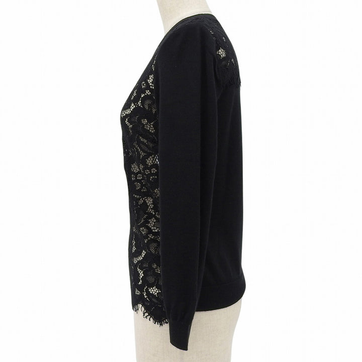 極美品▲DOLCE&amp;GABBANA ドルチェ＆ガッバーナ カシミヤ シルク混 レース カットソー トップス ブラック 38 イタリア製 正規品 レディース