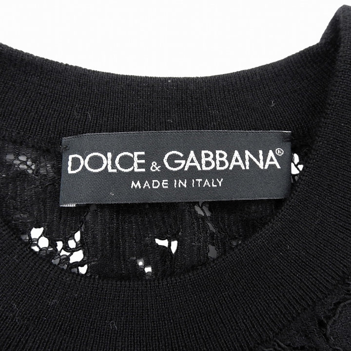 極美品▲DOLCE&amp;GABBANA ドルチェ＆ガッバーナ カシミヤ シルク混 レース カットソー トップス ブラック 38 イタリア製 正規品 レディース