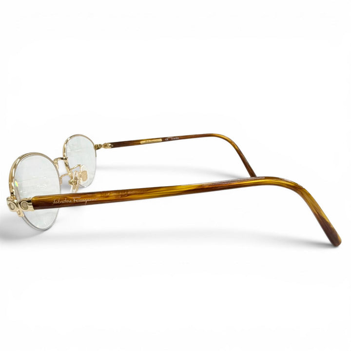 美品△Salvatore Ferragamo サルヴァトーレフェラガモ 1539K K18 750 ガンチーニ メガネ ゴールド ブラウン 51□19 135 度入 総重量28.1g