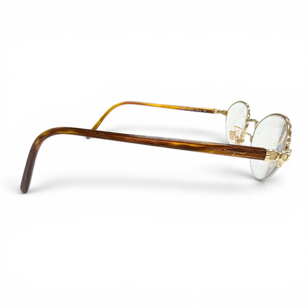 美品△Salvatore Ferragamo サルヴァトーレフェラガモ 1539K K18 750 ガンチーニ メガネ ゴールド ブラウン 51□19 135 度入 総重量28.1g