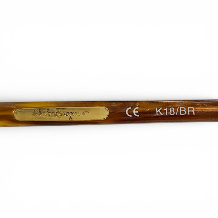 美品△Salvatore Ferragamo サルヴァトーレフェラガモ 1539K K18 750 ガンチーニ メガネ ゴールド ブラウン 51□19 135 度入 総重量28.1g