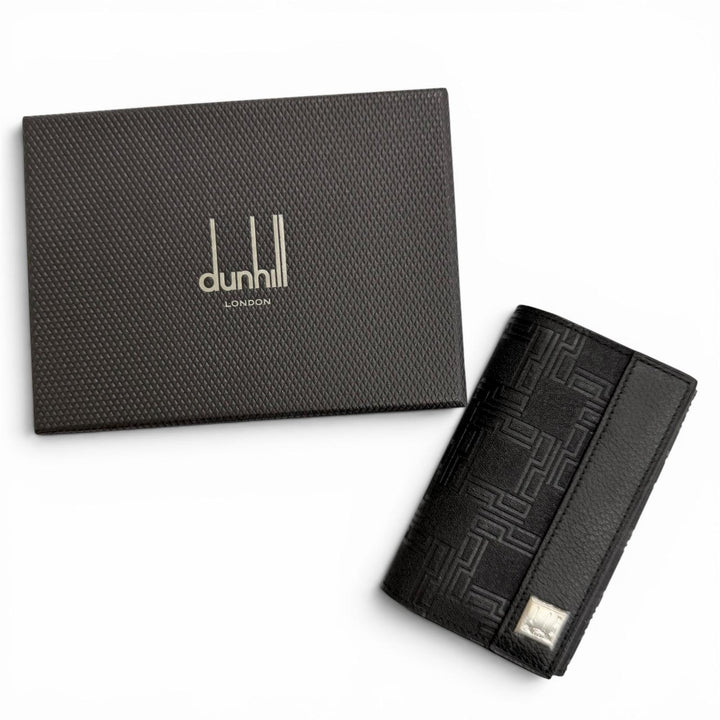 未使用品△Dunhill ダンヒル レザー D9 ロゴプレート 総柄 6連キーフック キーケース ブラック フランス製 メンズ 箱付き オススメ◎