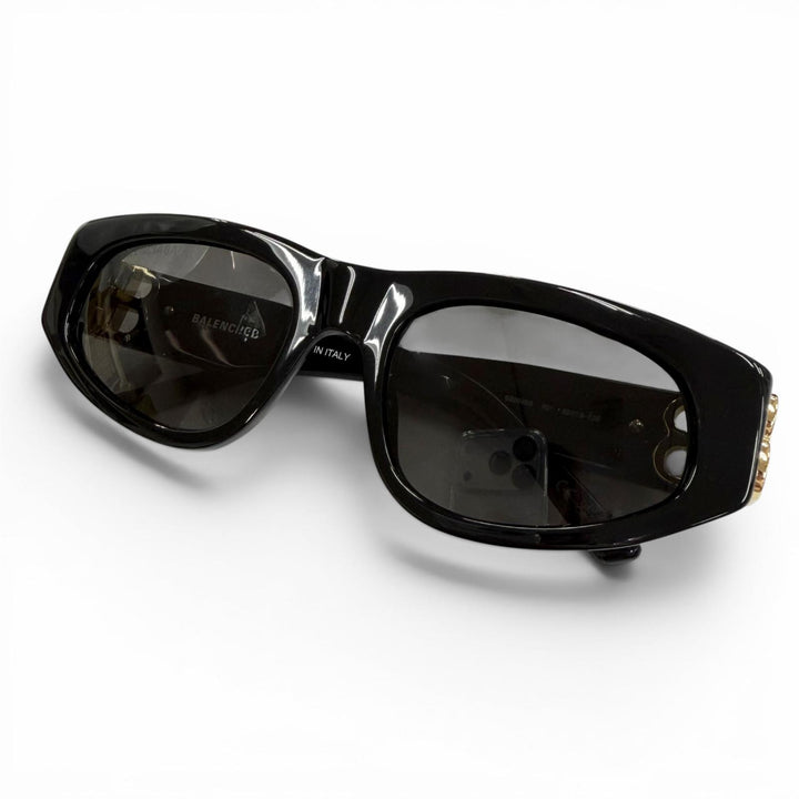 美品▼BALENCIAGA バレンシアガ BB0095S サイドロゴ アイウェア サングラス ブラック ゴールド 53□19-135 デモレンズ イタリア製 メンズ