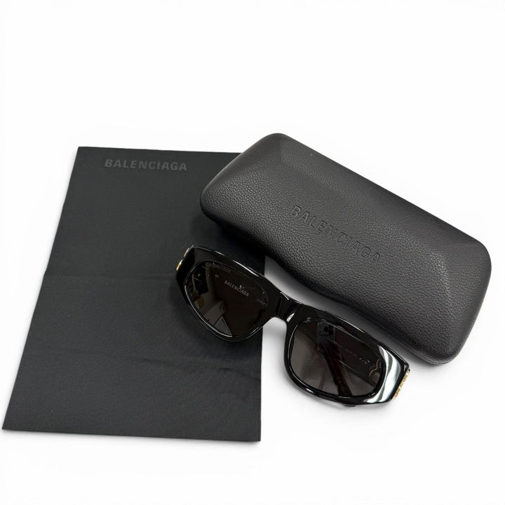 美品▼BALENCIAGA バレンシアガ BB0095S サイドロゴ アイウェア サングラス ブラック ゴールド 53□19-135 デモレンズ イタリア製 メンズ