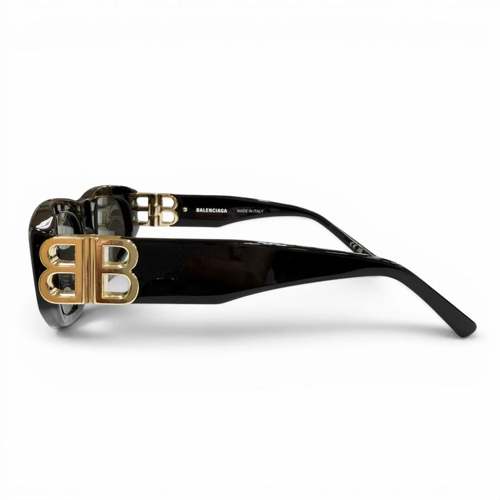 美品▼BALENCIAGA バレンシアガ BB0095S サイドロゴ アイウェア サングラス ブラック ゴールド 53□19-135 デモレンズ イタリア製 メンズ