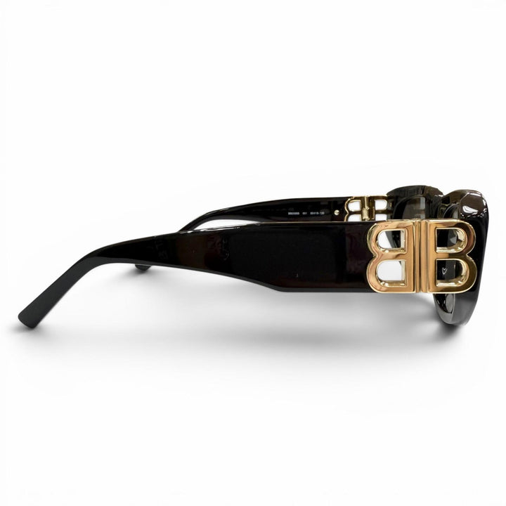美品▼BALENCIAGA バレンシアガ BB0095S サイドロゴ アイウェア サングラス ブラック ゴールド 53□19-135 デモレンズ イタリア製 メンズ
