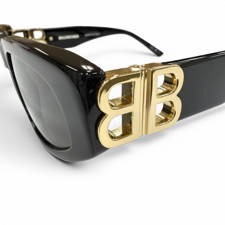 美品▼BALENCIAGA バレンシアガ BB0095S サイドロゴ アイウェア サングラス ブラック ゴールド 53□19-135 デモレンズ イタリア製 メンズ