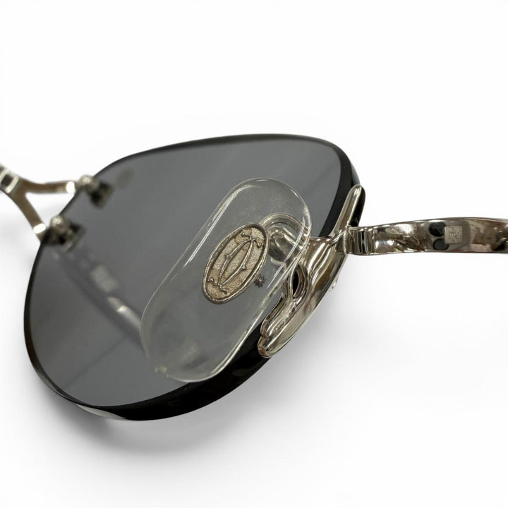 美品▼Cartier カルティエ ツーポイント リムレス アイウェア サングラス シルバー ブラック □18 130 デモレンズ フランス製 メンズ
