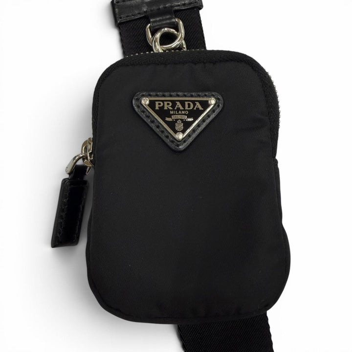 良品▼PRADA プラダ 2VH147 Re-Nylon トライアングルロゴ 三角プレート ポーチ付き ショルダーバッグ ブラック シルバー金具 保存袋付き