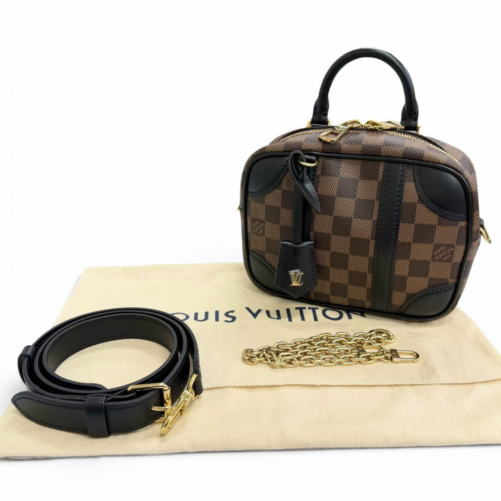 極美品△LOUIS VUITTON ルイヴィトン N50063 ダミエ ヴァリゼット スープル BB ダミエキャンバス ショルダーバッグ ブラウン フランス製
