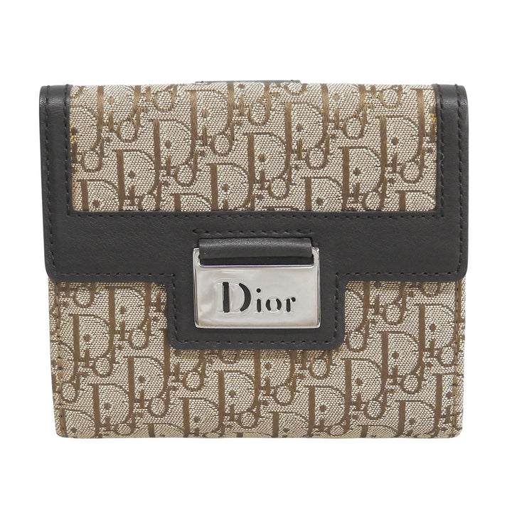 未使用品▲Christian Dior クリスチャンディオール ストリートシック トロッター キャンバス レザー 二つ折り財布 レディース 箱付き