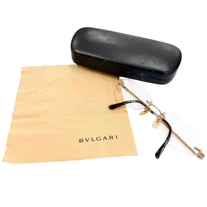 美品▼BVLGARI ブルガリ K18PG ツーポイント リムレス カラーレンズ メガネ 眼鏡 アイウェア ゴールド 54□19 135 度入り 総重量29.6g