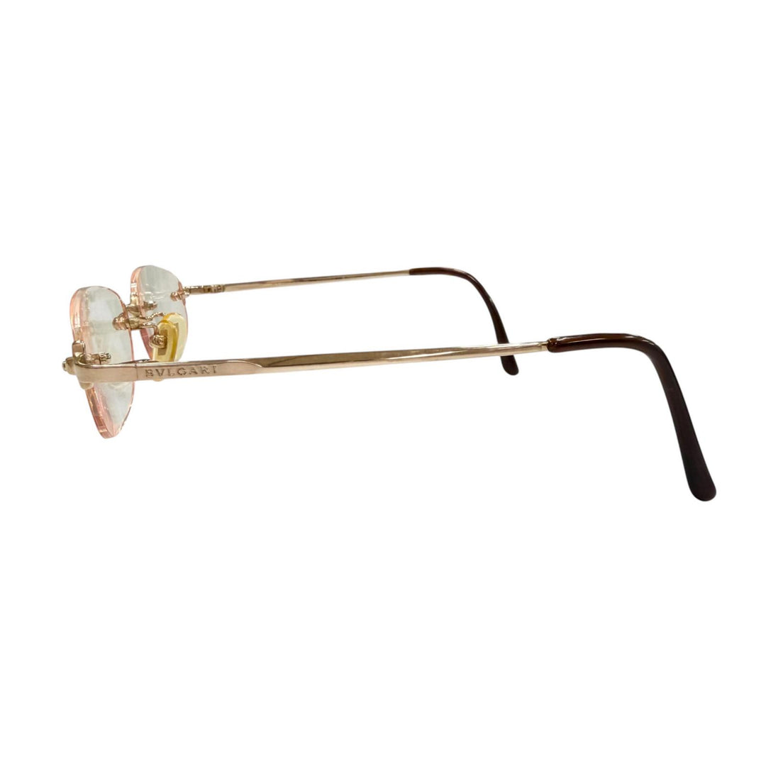 美品▼BVLGARI ブルガリ K18PG ツーポイント リムレス カラーレンズ メガネ 眼鏡 アイウェア ゴールド 54□19 135 度入り 総重量29.6g