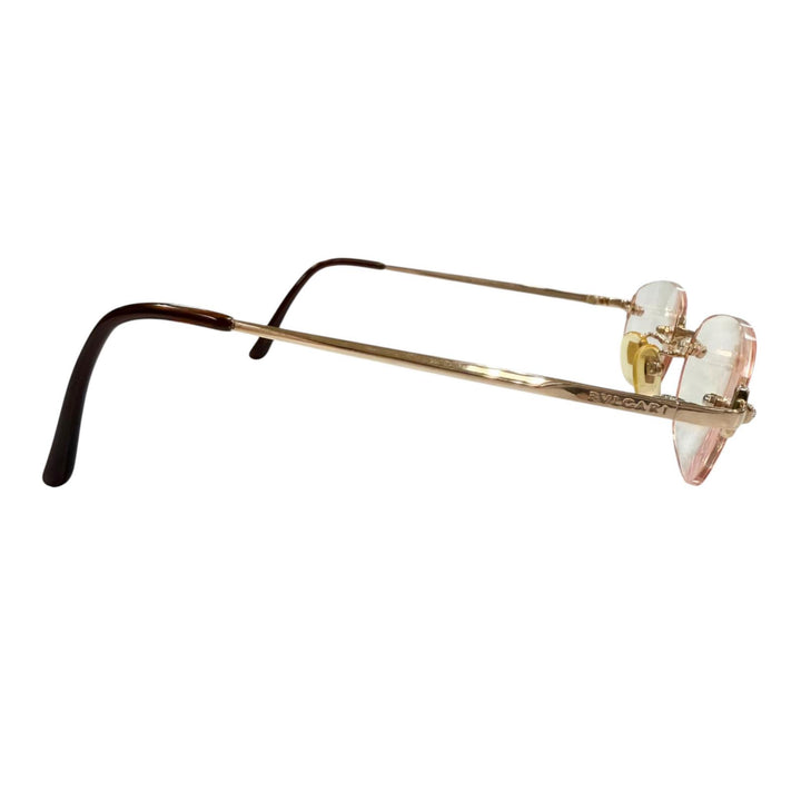美品▼BVLGARI ブルガリ K18PG ツーポイント リムレス カラーレンズ メガネ 眼鏡 アイウェア ゴールド 54□19 135 度入り 総重量29.6g