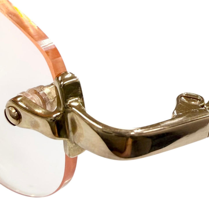 美品▼BVLGARI ブルガリ K18PG ツーポイント リムレス カラーレンズ メガネ 眼鏡 アイウェア ゴールド 54□19 135 度入り 総重量29.6g