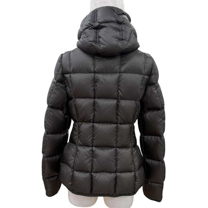 極美品☆MONCLER モンクレール BUIS ロゴワッペン・フード付 ZIP UP ダウンジャケット ダウンコート カーキブラウン 1 レディース