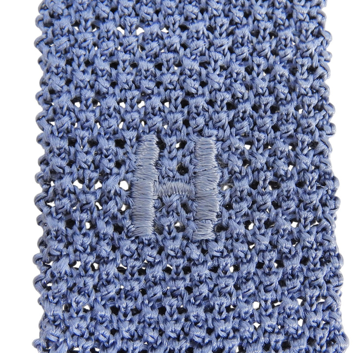 極美品▲HERMES エルメス シルク100％ ボーダー柄 Hロゴ刺繍 ニット ネクタイ ブルー ドイツ製 メンズ