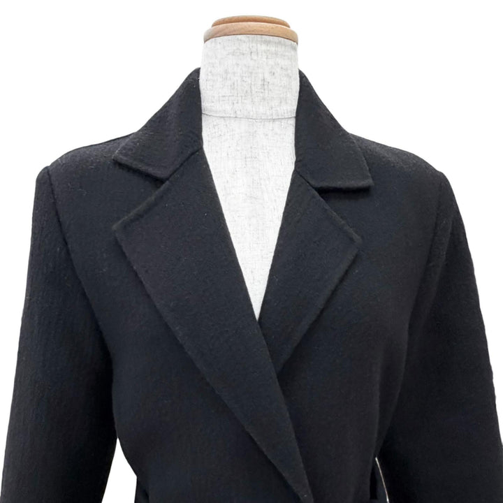美品△Max Mara マックスマーラ 白タグ バージンウール100％ ベルトラップコート ロングコート シンプル ブラック 36 伊製 レディース