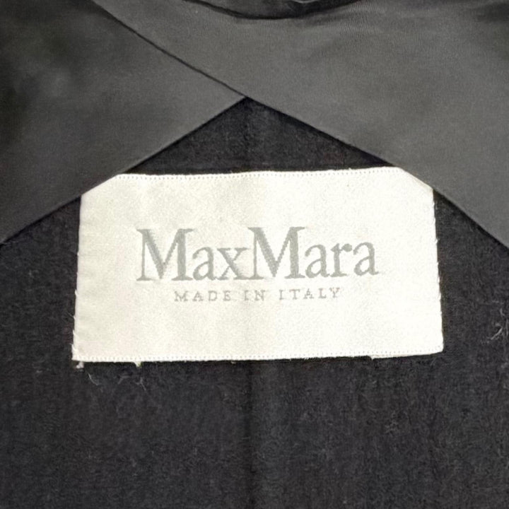 美品△Max Mara マックスマーラ 白タグ バージンウール100％ ベルトラップコート ロングコート シンプル ブラック 36 伊製 レディース