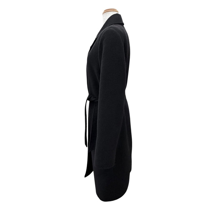 美品△Max Mara マックスマーラ 白タグ バージンウール100％ ベルトラップコート ロングコート シンプル ブラック 36 伊製 レディース