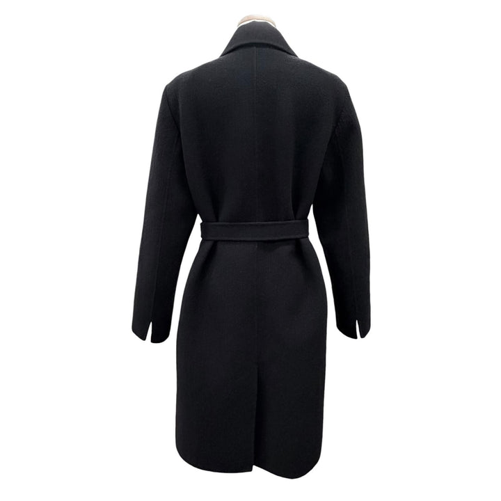 美品△Max Mara マックスマーラ 白タグ バージンウール100％ ベルトラップコート ロングコート シンプル ブラック 36 伊製 レディース