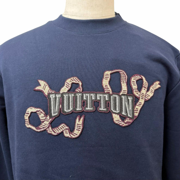 未使用品□LOUIS VUITTON ルイヴィトン 25SS エンブロイダードコットンクルーネック スウェットシャツ ネイビー M イタリア製 正規品