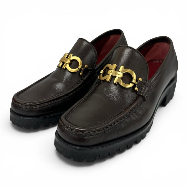 極美品▲Salvatore Ferragamo SPORT サルヴァトーレ フェラガモ スポーツ ALBERT ダブルガンチーニ レザー ローファー 5 伊製 レディース