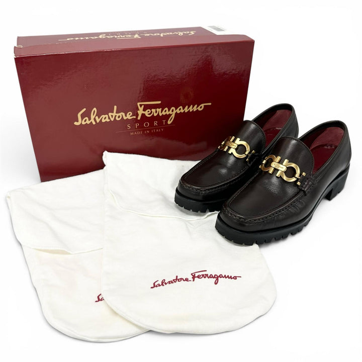 極美品▲Salvatore Ferragamo SPORT サルヴァトーレ フェラガモ スポーツ ALBERT ダブルガンチーニ レザー ローファー 5 伊製 レディース