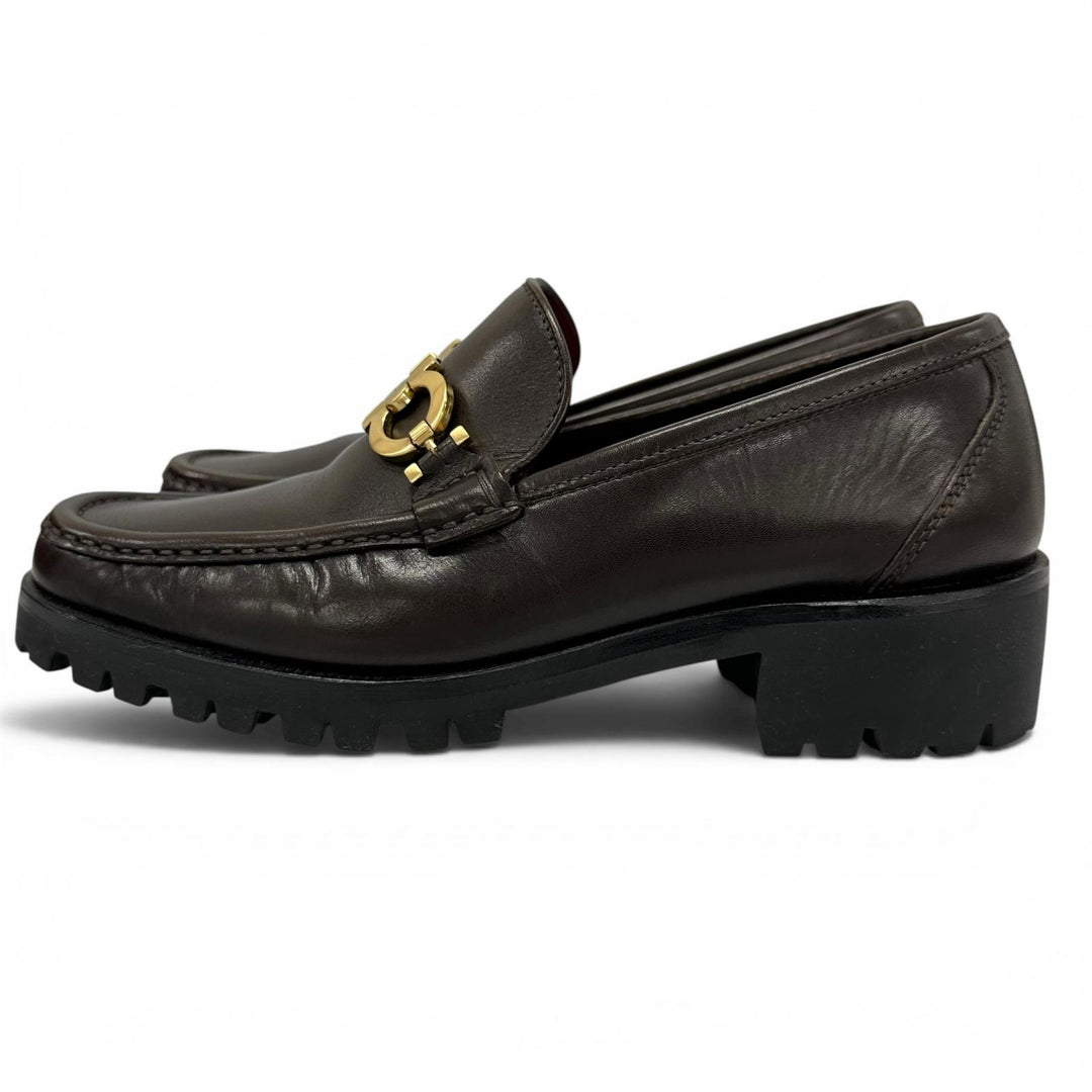 極美品▲Salvatore Ferragamo SPORT サルヴァトーレ フェラガモ スポーツ ALBERT ダブルガンチーニ レザー ローファー 5 伊製 レディース