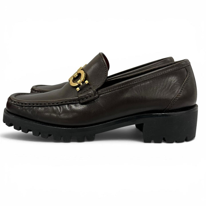 極美品▲Salvatore Ferragamo SPORT サルヴァトーレ フェラガモ スポーツ ALBERT ダブルガンチーニ レザー ローファー 5 伊製 レディース