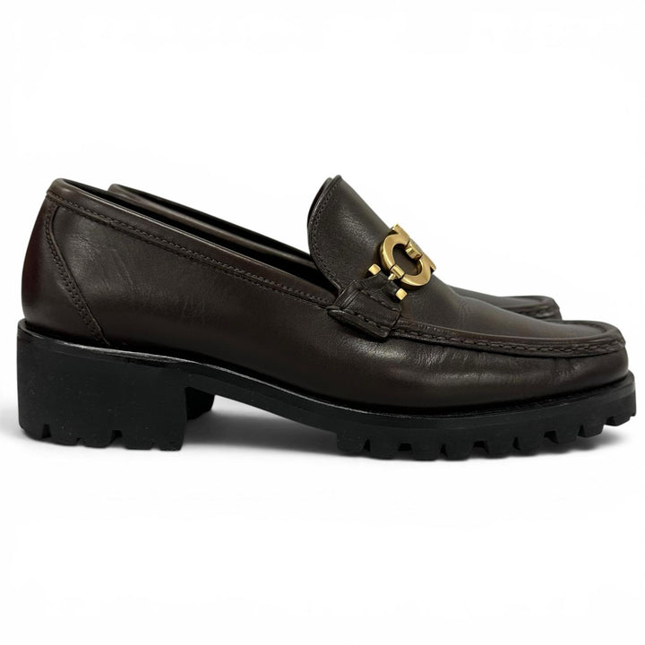 極美品▲Salvatore Ferragamo SPORT サルヴァトーレ フェラガモ スポーツ ALBERT ダブルガンチーニ レザー ローファー 5 伊製 レディース