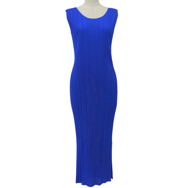 極美品▲PLEATS PLEASE プリーツプリーズ イッセイミヤケ PP11-JH201 ノースリーブ ロング ワンピース ブルー 1 日本製 正規品