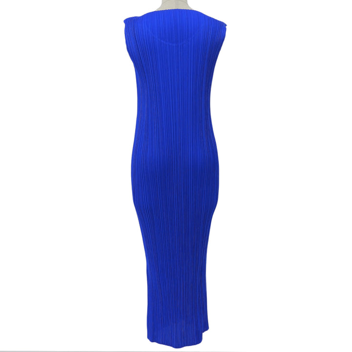 極美品▲PLEATS PLEASE プリーツプリーズ イッセイミヤケ PP11-JH201 ノースリーブ ロング ワンピース ブルー 1 日本製 正規品