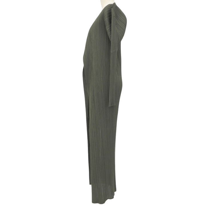 極美品▲PLEATS PLEASE プリーツプリーズ イッセイミヤケ PP63-JA301 ロングカーディガン グリーン 2 日本製 正規品　レディース
