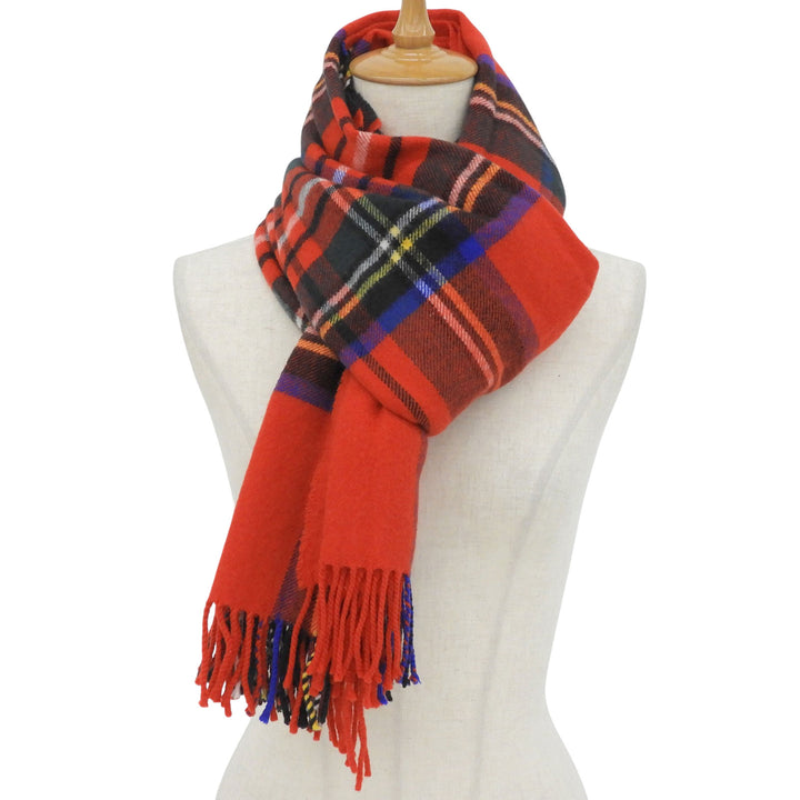 美品▲Johnstons of Elgin ジョンストンズ オブ エルガン 13-7360525 カシミヤ ウール チェック柄 フリンジ付き 大判 マフラー 正規品