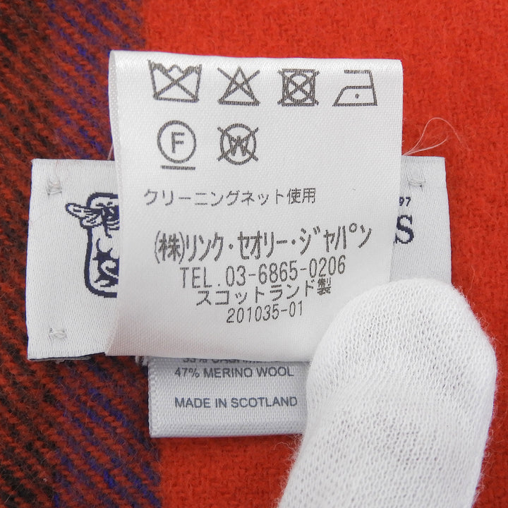 美品▲Johnstons of Elgin ジョンストンズ オブ エルガン 13-7360525 カシミヤ ウール チェック柄 フリンジ付き 大判 マフラー 正規品