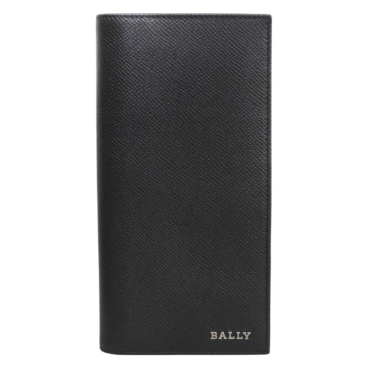 極美品▲BALLY バリー レザー ロゴ金具 ロングウォレット 二つ折り 長財布 ブラック シルバー金具 メンズ 箱付き