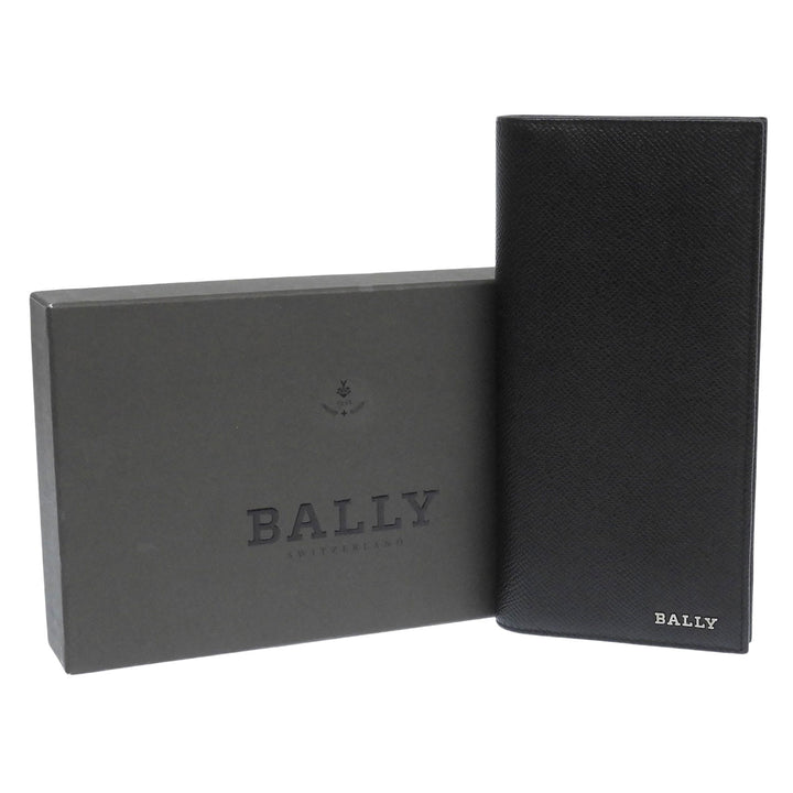 極美品▲BALLY バリー レザー ロゴ金具 ロングウォレット 二つ折り 長財布 ブラック シルバー金具 メンズ 箱付き