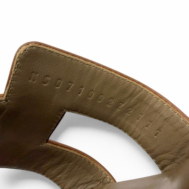 美品☆HERMES エルメス オアジス カーフレザー ゴールド ミュール サンダル 35 イタリア製 レディース 箱・保存袋付き