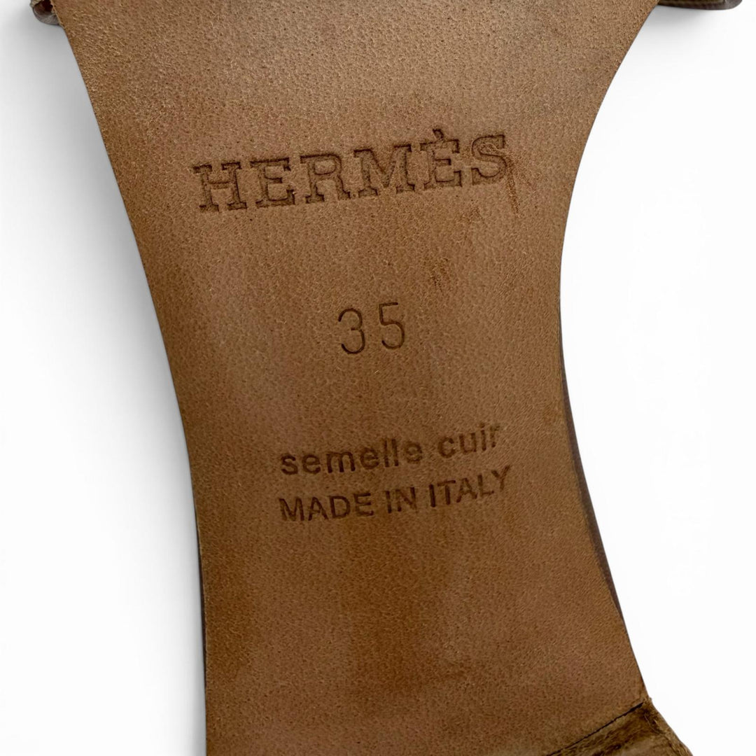 美品☆HERMES エルメス オアジス カーフレザー ゴールド ミュール サンダル 35 イタリア製 レディース 箱・保存袋付き