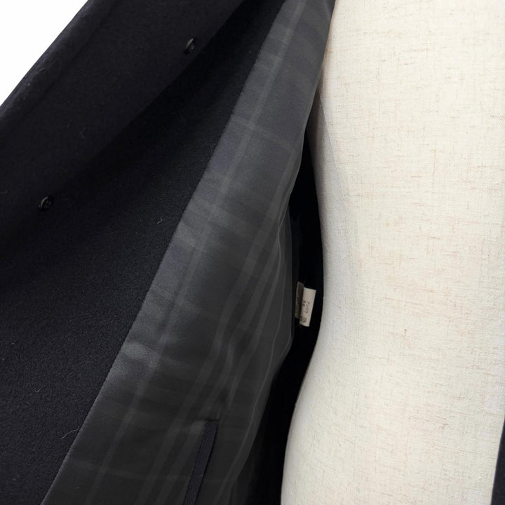 良品□BURBERRY LONDON バーバリーロンドン カシミヤ アンゴラ 裏チェック柄 ステンカラーコート ダークネイビー 94-175-6 日本製 正規品